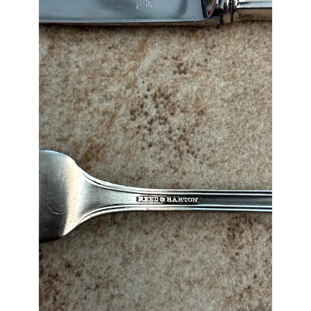 Reed & Barton Pointed Antique Silver Knife and Fork Set Monogram ASR